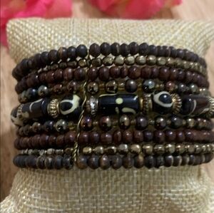 Bohemian Beaded Bracelet Set Brown Gold